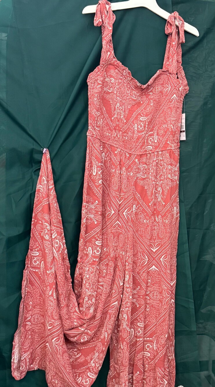 Jessica Simpson Paisley Jumpsuit Small Coral Tie Shoulder Strap